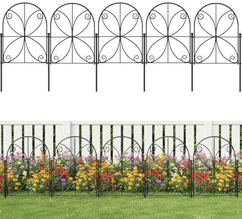 ShopLaLa Decorative Garden Fence (10 Panels) 12.5in(L) x 16.5in(H) Rustproof Black Metal Wire, Animal Barrier Fences for Dogs, Flower Bed Edging Landscape Border Yard Patio Butterfly Outdoor Decor