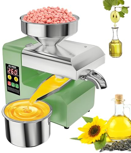 R8S Presse à Huile Électrique 1500W en Acier Inoxydable | Presse à Huile Olive à Froid et à Chaud | Extracteur d’Huile Automatique pour Noix, Arachides, Sésame, Graines | Usage Domestique & Pro R6S
