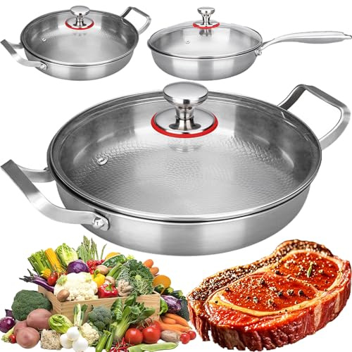 Genérico 2026 Sartén de Titanio Puro, Sartenes de Titanio, Antiadherente Sin PFOA, Base Inducción Imanética, Para Cocina Saludable Sin Aceite, Incluye Tapa y Mango Ergonómico (A, 32cm)