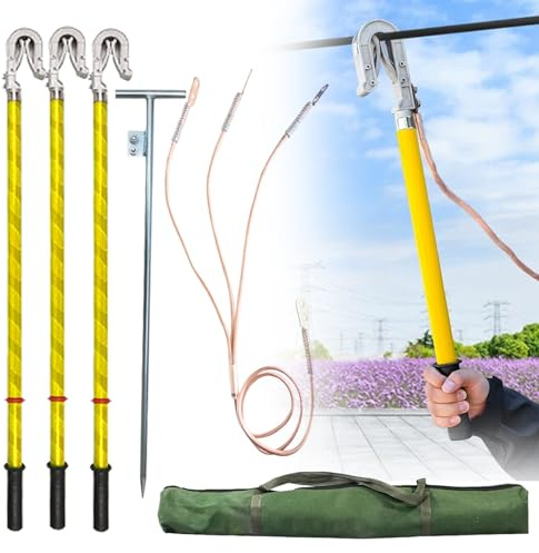 ZJKXJH Hochspannungs-Erdungsstab Doppelzungen-Erdungsstab-Set für Notfallreparaturen Und Wartungsarbeiten An Leitungen, Stabile Klemmung, Schutz Vor Stromschlag(Pole 2m/6.6ft,Wire 5m/16.4ft)