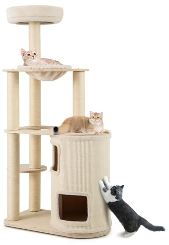 SOARS Kratzbaum, 151 cm Katzenbaum mit Kratztonne, Sisal-Kratzpfosten, Plattform, Hängematte, waschbaren Plüschkissen, Katzenkratzbaum, Kletterbaum für große Katzen