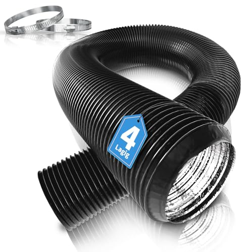 Hon&Guan 100 mm aluminiumrör flexibelt rör max. Längd 3 m, flexslang med 2 slangklämmor för mobil luftkonditionering, torktumlare, köksfläkt och frånluftsfläkt (svart)