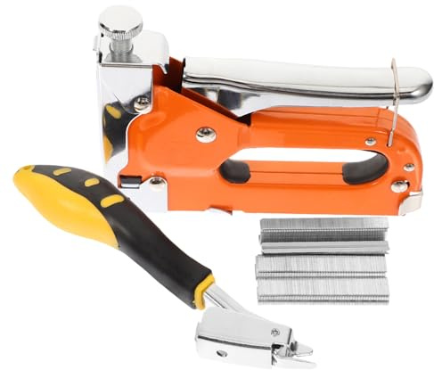HOMSFOU Heavy Duty Wood Stapler Gun Kit with 600 Staples and Remover Tool, Manual Upholstery Stapling Device for Carpentry, Fabric, and Woodworking Applications