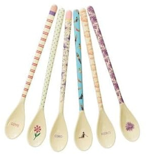 RICE Latte Löffel 6er Set – lange Melaminlöffel 22,5 cm – sortierte Designs – ideal für Latte Macchiato, Eiskaffee, Dessert & Joghurt – leicht & robust – max. 70°C