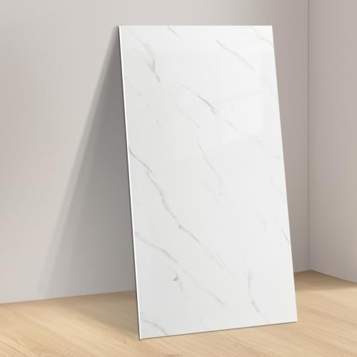 Takezuaa Self Adhesive Wall Tiles Marble Stick on Tiles White 30x60cm | 10pcs 2.2mm thick Bathroom Tile Stickers Peel and Stick Wall Tile for Kitchen Backsplash Waterproof Removable