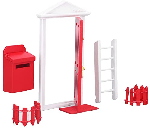 Hidyliu Mini Wooden Door Set Exquisite Vivid Details Dollhouse Miniature Red Door for 1:12 Scale Doll House (Red)