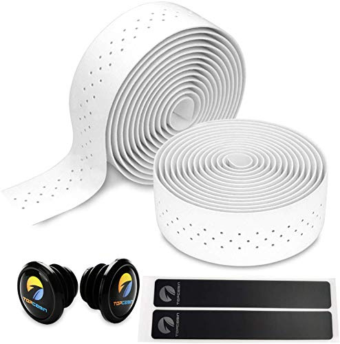 TOPCABIN 2 Rolls Bicycle Handlebar Tapes Camouflage Series Comfort GEL Road Bike Handlebar Tape Bike Bar Tape with Reflective Bar Plugs ((PU a pair) White)
