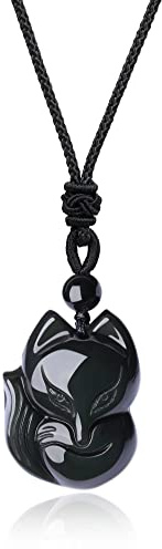 COAI Collier Ajustable Pendentif Renard Obsidienne Unisexe
