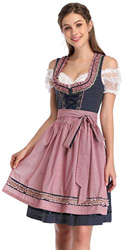 KOJOOIN Vestido Dirndl Trachten de Bávara Oktoberfest 3 Pieces Manga Corta Vestido Bluse Delantal Tradicional bávaro para Oktoberfest Festival de Cerveza Alemana