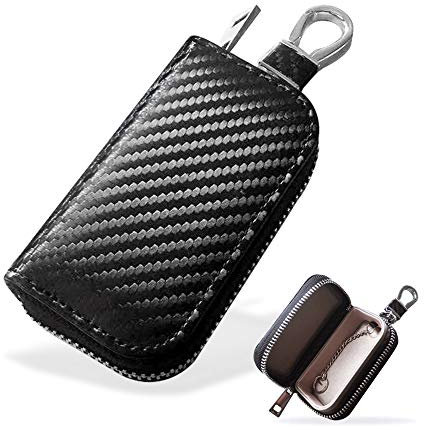 MONOJOY Keyless Go Schutz Autoschlüssel Faraday Tasche Autoschlüssel Signal Abschirmbox RFID Diebstahlschutzbox aus Leder Fernbedienung schlüsseletui mit Haken und Schlüsselring（kohlefaser）