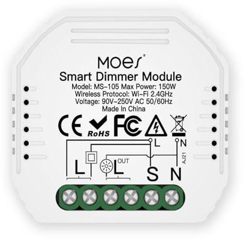 MOES Tuya WiFi Smart Light LED Dimmer Switch Module, Smart Life/Tuya App Wireless Remote Control, Compatible with Alexa Echo and Google Home, 1/2 Way, 1 Gang, Only Support 2.4Ghz WiFi