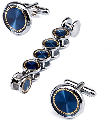 UJOY Men's Jewelry Cufflinks and Studs for Tuxedo Shirts for Weddings, Business, Dinner (Blue)