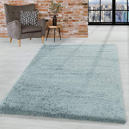 HomebyHome Teppich Wohnzimmer Hochflor Shaggy 50 mm Florhöhe Blau 160x230 cm - Teppich Schlafzimmer Langflor Einfarbig Design Moderne und Extra Weich - Teppich Flauschig Flur Läufer Rechteckig