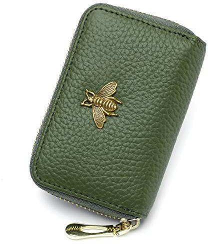 imeetu RFID-Kreditkartenetui, klein, Leder, Reißverschluss, Kartenetui für Damen, B-Olivgrün, S, klassisch