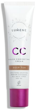 LUMENE CC Cream Color Correcting Cream Foundation | LSF20 | Mittlere Deckkraft | Leicht und reich an Antioxidantien | Spendet Feuchtigkeit und reduziert Rötungen | Für alle Hauttypen | 30ml | Deep Tan