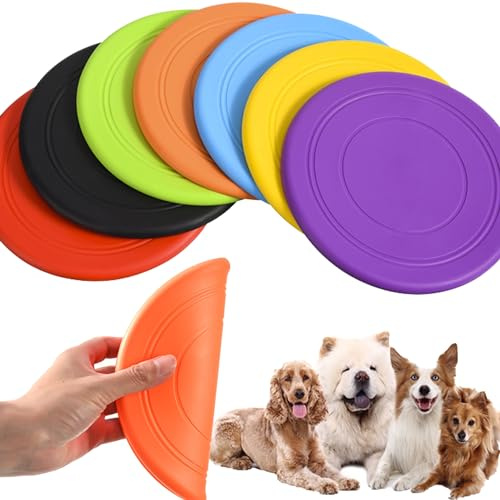 XUBX 7 Pezzi Frisbee Giocattolo per Cani, Disco Volante di Gomma, Dog Flying Disc, Facile da Trasportare, per Addestramento e Cura dei Denti
