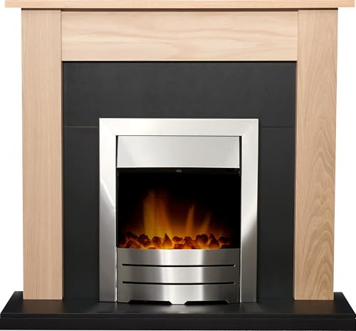 Adam Southwold Fireplace in Oak & Black with Colorado Electric Fire in Brushed Steel, 43 Inch