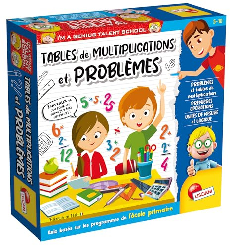 Lisciani - I'm a Genius Talent School - TABLES DE MULTIPLICATION ET PROBLEMES de Mathématiques - Pour Enfants dès 5 Ans - 3 Niveaux de Jeux Adaptés jusqu'à 10 Ans - Quiz Educatif - Fabriqué en Italie