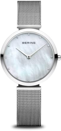BERING Charity1 Damen Quarz Armbanduhr 32mm blaues Edelstahlgehäuse und Zifferblatt blau Milanaise Armband Saphirglas 3 ATM 18132-Charity1