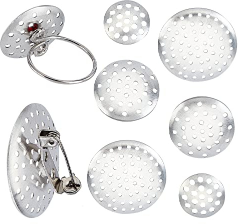 SUNNYCLUE 1 Box 180 Stück 3 Größen Brosche Sieb Zubehör 12 mm 18 mm 28 mm Silber Brosche Verschlüsse Pin Disk Basis Scheibe Blank Verdicken Cabochon Tabletts Für DIY Schmuck Basteln Dekoration Zubehör