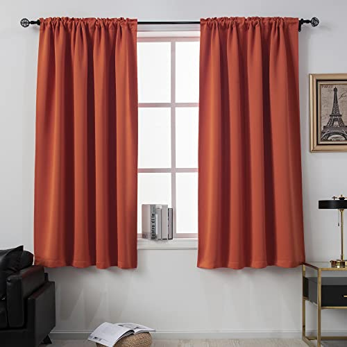 DUALIFE Rust Curtains for Living Room - 63 Inch Length Rod Pocket Thermal Insulated Energy Saving Blackout Soundproof Curtains for Bedroom Set of 2 Panels (Burnt Orange 54x63)