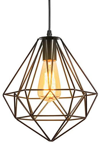 iDEGU Retro Hängelampe Vintage Lampe im Industrie Design Käfigform Lampenschirm aus Metall E27 Pendelleuchte Schwarz Hängeleuchte für Esszimmer Küche Schlafzimmer Wohnzimmer Esszimmer (25cm)