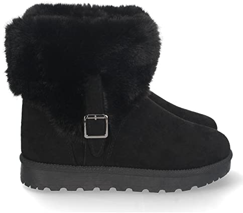 shoes&blues.es 67496-Botin Australiano para Mujer, Comodos y Calentitos, Forrado con Pelo Interior, Correa Exterior con Hebilla, Otono Invierno 2022. Talla 38 Negro