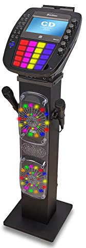 Starion KS877-B CD+G Pedestal Karaoke System l Built in Stereo Speakers & Tablet Holder l 2 USB l Multi-Color Light Effects l 2 Karaoke Microphones
