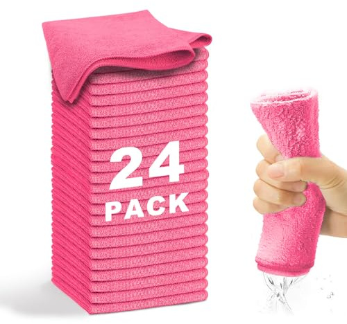 WEAWE® Mikrofasertücher - Serie 2100 (33x33cm) Superweiches, Hochsaugfähiges putztücher Lappen küche, wiederverwendbar, fusselfrei, waschmaschinenfest Microfasertücher Rosa (24 Stück)