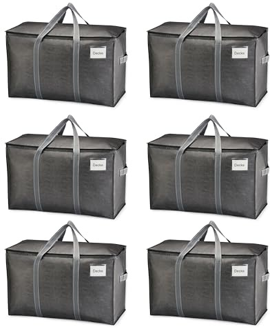 VENO 6 Pack Heavy Duty Moving Bags, Extra Large Storage Bags with Reinforced Handles & Strong Zippers, Foldable & Reusable Moving Box Alternative for Clothes & Dorm Storage