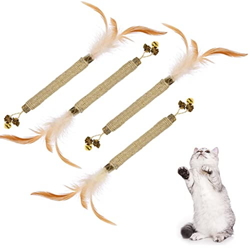 vsshe Katzenminze Sticks,4 Stück Matatabi Katzensticks Katzenminzen Spielzeug Matatabi Stick Katzen Sticks Katzenminze Zähne Reinigung Dental Katzenspielzeug für Katzen Zahnpflege Natürlich Sicher