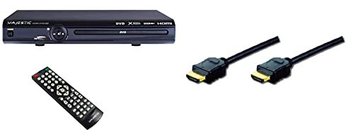 Majestic HDMI-579, Lettore DVD-MPEG 4 con uscita HDMI e ingresso USB, Nero & Digitus AK330107010S Cavo di Collegamento HDMI 4K 3D con Ethernet Connettori Dorati, 1 mt, Nero, 1.0 m, UHD 4K - Tipo A