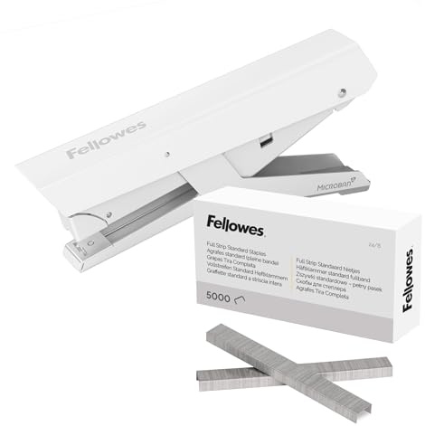 Fellowes Heftzange LX890 aus Metall, kein Klammerstau, Bypass-Heftung von bis zu 40 Blatt + Fellowes Heftklammern 26/6 mm für Full-Strip/Vollstreifen-Heftgeräte – Packung mit 5000 Stück – Bundle