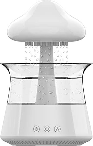 Rain Drop Humidifier Cloud Essential Oil Desktop Rain Bedside Sleep Relaxation Mood Water Drop Sound Cold Fog Humidifier Lights Diffuser with Seven Night Lights Bedroom Office Decor Gift (White)