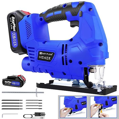 AUTOFU Jigsaw, Cordless Jigsaw Electric Brushless Jigsaw, 2800W Portable Jig Saw Cutting Tool, with Battery & Charger, 4 Orbital Sets, ±45° Cutting Angle, Jig Saw for Wood and Metal Cutting