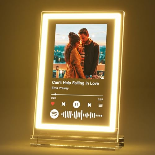 iDIY Personalisierte Spotify Glas mit Foto Neon Bildrahmen - Musik Cover Design mit 6 Farben, Acryl Musik Geschenk zur Jahrestag, Valentinstag, Weihnachtstag oder Geburtstag für Frauen und Männer