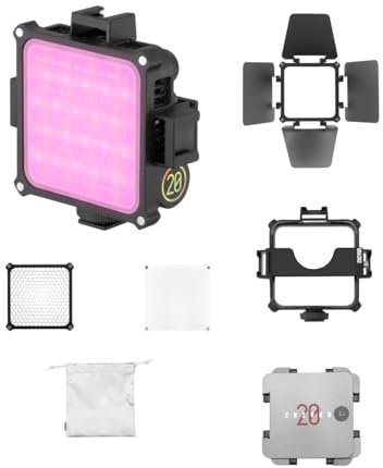 ZHIYUN M20C Combo RGB LED-Videoleuchte,LED-Kameraleuchte 20W 2500K-10000K mit Magnetischem Scheunentor-Diffusor CRI 94+ TLCI 96+ Unterstützt APP-Steuerung