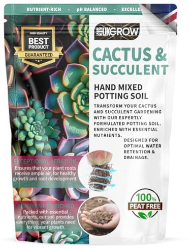 UK GROW : 1L Premium Cactus and Succulent Soil Blend - 1 Litre - Tailored for Thriving Plants in the UK (HEAT SEALED BAG)