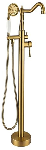 WRJAHCG Edelstahl Freistehender Badewannenarmatur Wasserhahn,Einzelhandgriff Bodenmontage Badewannen Wasserhahn Standarmatur Mit Handbrause,A: Brushed Gold
