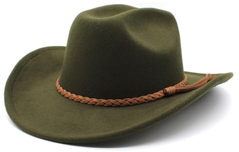 NOAMED Fengyan Hüte mit großer Krempe, Fedora-Damenhut, Frühlings- und Herbst-Reisehut, Jazzhut, Woll-Top, Cowboyhüte, armee-grün, 6 7/8-7 1/8