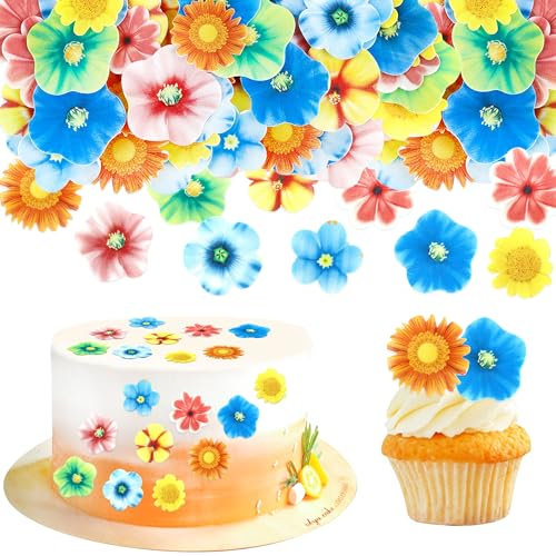 Blumomon 80Pcs Edible Flowers Cupcake Toppers Edible Flowers Cake Topper Edible Flowers Cupcake Decoration Picks Wedding Baby Shower Party Wedding Anniversary Birthday Party Cupcake Decoration
