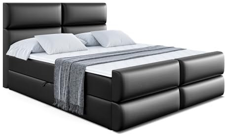 ALTDECOR Boxspringbett mit Matratze und Lattenrost, Boxbett, Topper, Fußteil, Polsterbett mit Bettkasten, Bett mit Stauraum H4-Matratze, Springboxbett - BOXI3-Z - 120x200 - Schwarz Kunstleder