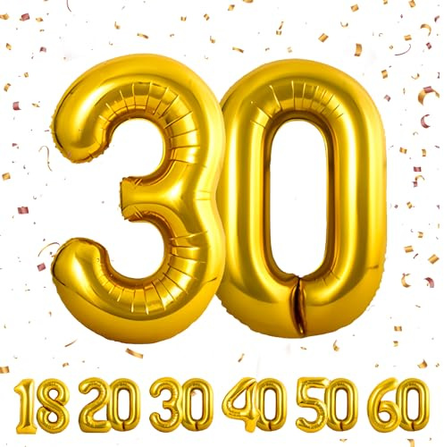 30 Geburtstag Deko zahlen luftballon 30 jahre | Folienballon Gold - für 30. Geburtstagsdeko Männer Frauen Ballon Zahl Deko zum Geburtstag fliegt mit Helium 30.Geburtstagsparty 40-101cm