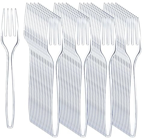 Tezraftaar® 1000 x Tithe Heavy Duty Plastic Forks Reusable Clear Cutlery Set BPA Free Durable Catering Wedding Kids Parties Picnic Traveling