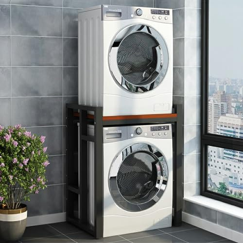 Kit de apilamiento para lavadora y secadora Ajustable Baño Bastidor Intermedio para Lavadora, Estante Ahorrador de Espacio para Lavadora Secadora, Lavadero Unidad de Almacenaje Sobre Lavadoras (Size