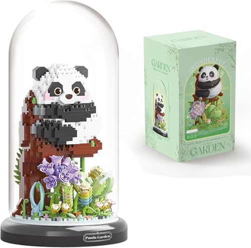 TRavesty Panda Flower Bouquet Building Block Set, Animals Flowers Plants Decor with Dust Cover, Creative DIY Animals Plants Bonsai Tree Building Kit, Home Office Decor Gifts for Adults Teens