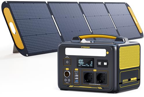 VTOMAN Jump 600X Tragbare Powerstation mit 200W Solarpanel, 299Wh LiFePO4 Batterie mit 2x AC Ausgang Solargenerator, Erweiterbare Kapazität auf 939Wh für Garten Party Reise Camping Wohnmobil Notfall