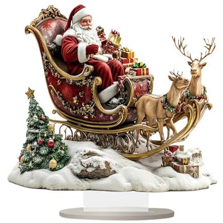 Weihnachtsmann Schlitten und Rentier Innendekoration, Weihnachtsmann und Schlitten mit Rentier | und Rentierschlitten aus Acryl mit Ständer, inspirierende Schreibtisch-Ornamente, Heimdekoration,