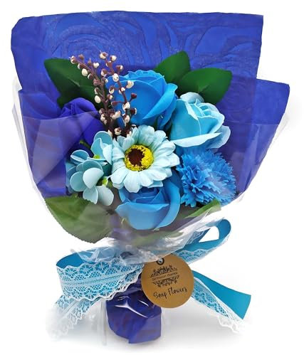 Ramo de flores de jabón en caja (Azul) - Utiliza sus pétalos para un baño relajante - Regalo original para el Día de la Madre, San Valentín, cumpleaños