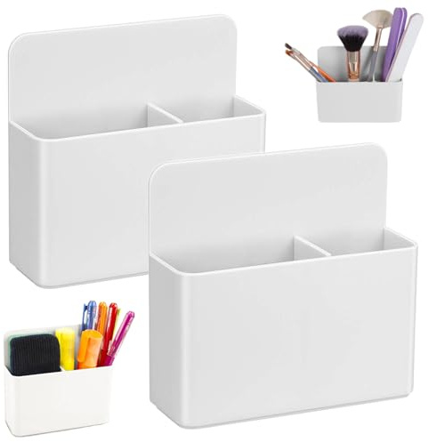 zorvixal magnetisk pennhållare, magnethylla, whiteboard, pennhållare, skoltillbehör med 2 fack, för whiteboard, kylskåp, skolkontor (vit)